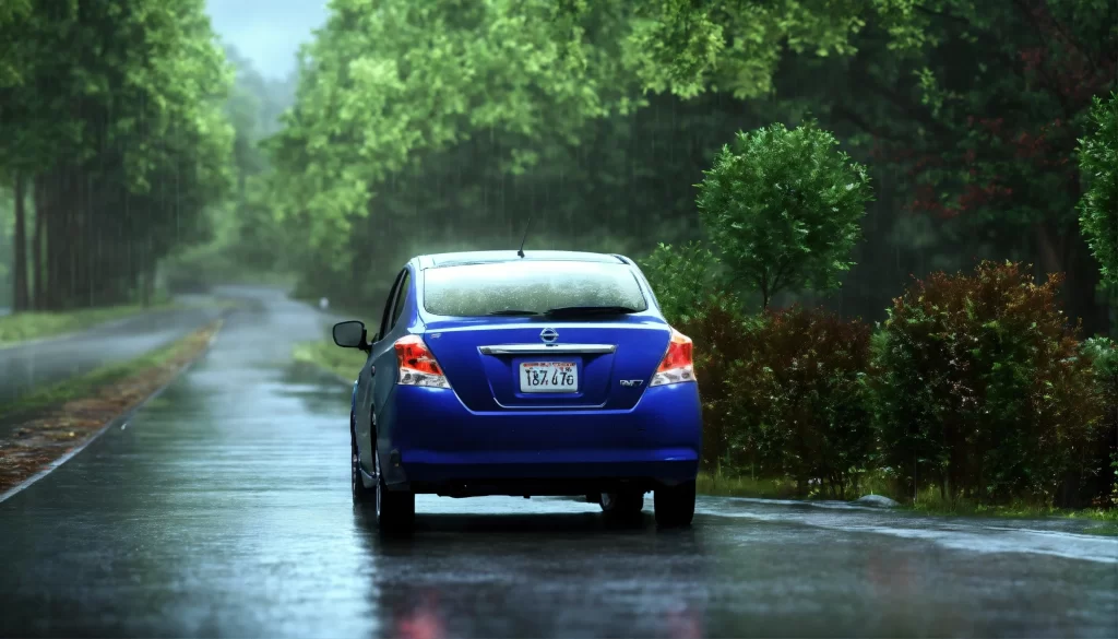 self-drive car in rain